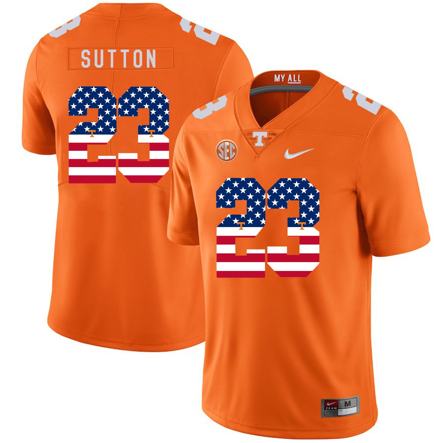 Men Tennessee Volunteers #23 Sutton Orange Flag Customized NCAA Jerseys